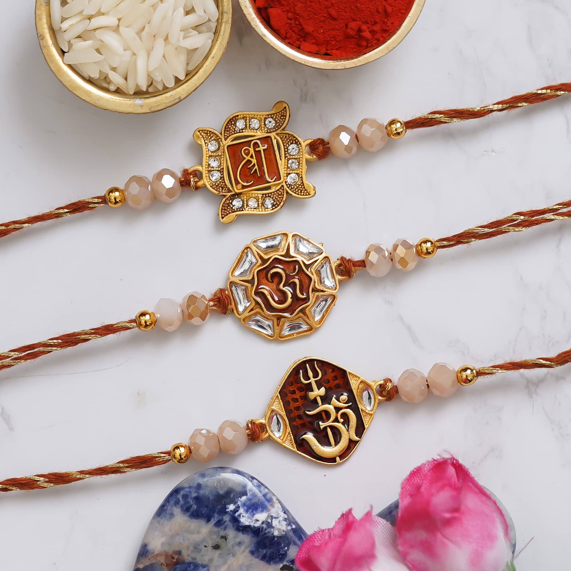 eCraftIndia Set of 3 Shri, Om, and Om Trishul with Damru Religious Designer Rakhis with Roli Chawal Pack - Rakhis for Brothers (B0C6PXC4D7) Amazon Price History, Amazon Price Tracker