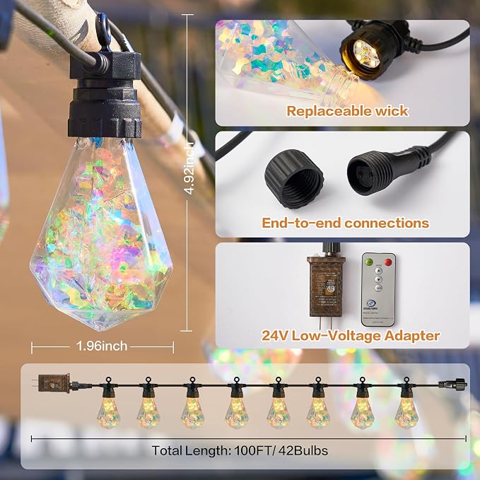 Lámparas de cuerda exteriores, 100FT 42 LED, Iluminación impermeable, control remoto miniatura 7