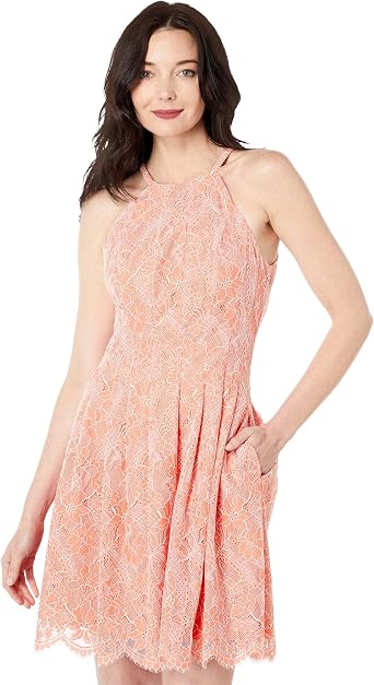 Vince Camuto Lace Halter Fit-and-Flare