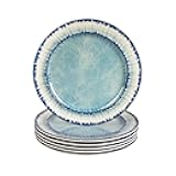 AELS Melamine Dessert Plates Set of 6, 8.5 inch Small Dinner Plates for Indoor and Outdoor Use, Dishwasher Safe, Lightweight Unbreakable, BPA Free, Light Blue