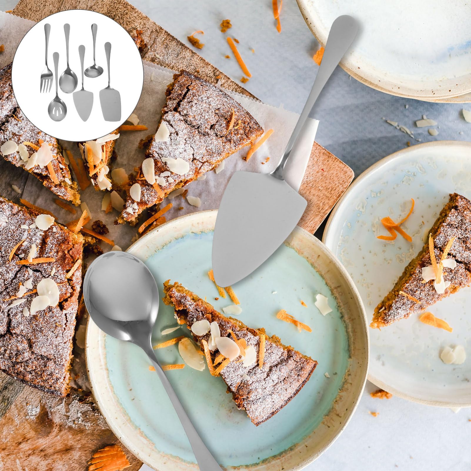 Set Posate Per Torta in Acciaio Inossidabile Utensili Da Portata Per Buffet 6 Pezzi Spatola e Cucchiai Per Dessert Adatto Per Feste e Picnic Posate Eleganti Per Formali