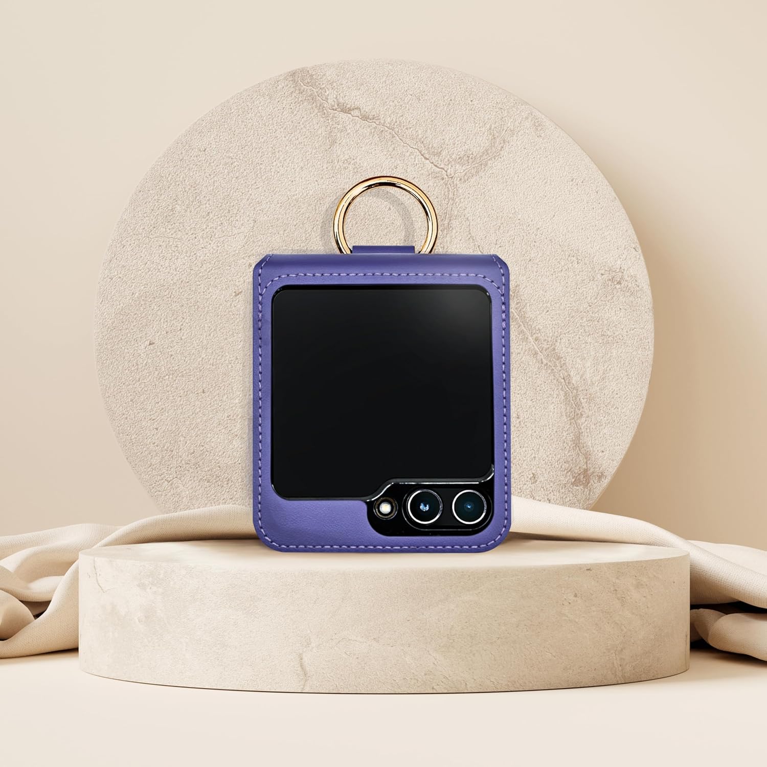 [BeYourSanta] Galaxy Z Flip 6 Case Luna & Dolce with Card Holder, Camera Cover, and Hinge Protection - Italian Genuine Leather | Ring Holder (Magic Purple, Dolce(1 Slot))