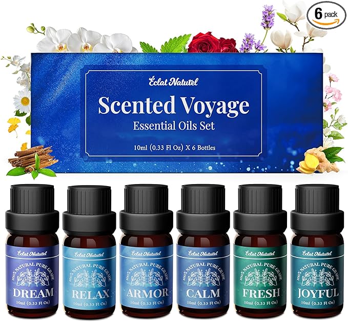 Essential Oil Set, Blended Essential Oils for Diffusers for Home Candle & Soap Making, Scented Voyage with Six Scents for Aromatherapy & Humidifiers, 6 x 10ml
