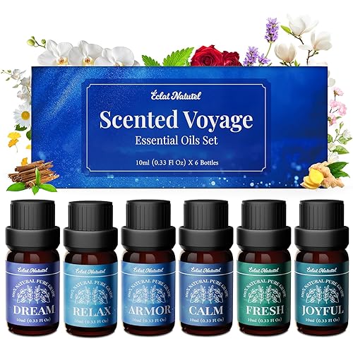 Essential Oil Set, Blended Essential Oils for Diffusers for Home Candle & Soap Making, Scented Voyage with Six Scents for Aromatherapy & Humidifiers, 6 x 10ml