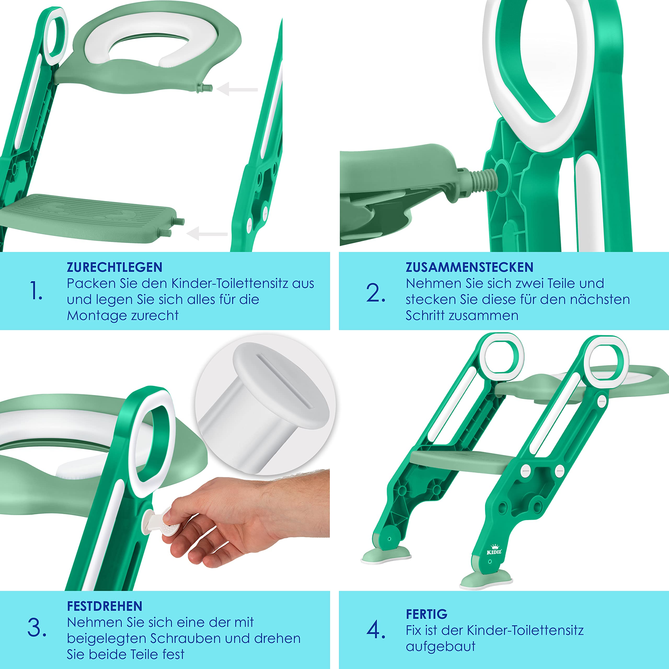 KIDIZ® Sedile del water per bambini Trainer per wc con scale e maniglie wc pieghevole per bambini Sedile del water Trainer per vasino Vasino per l'apprendimento cuscino comodo e ampi gradini, verde