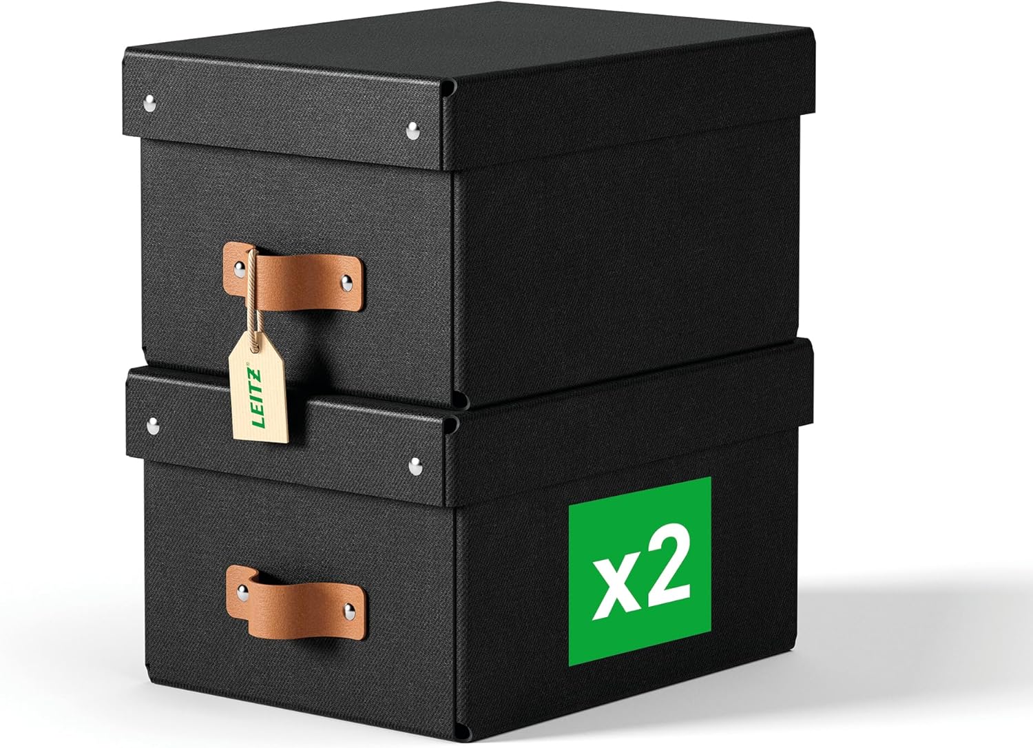 Leitz Puro 61470095 Storage Box with Lid, Small, Set of 2, Stackable, 7 L, Organiser Box for Shelves and Cupboards, Made of FSC Cardboard, for Office and Home Office, 20 x 26 x 15 cm, Black