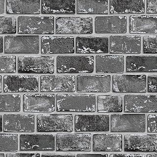 GaliGali Black and Silver Brick Wallpaper, Peel and Stick Wallpaper, Sel...
