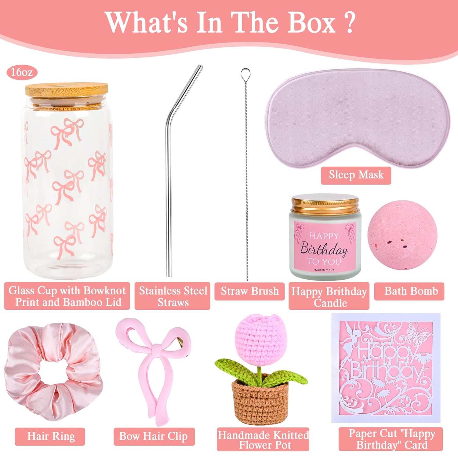 Birthday Gifts for Teen Girls, Women, Her, Sister, Friendship, Christmas, Happy Birthday Gift for Daughter, Best Friend,Delicate Pink Bow Aesthetic Glass Cups Tumbler Gifts (8Pcs Set) - Image 3