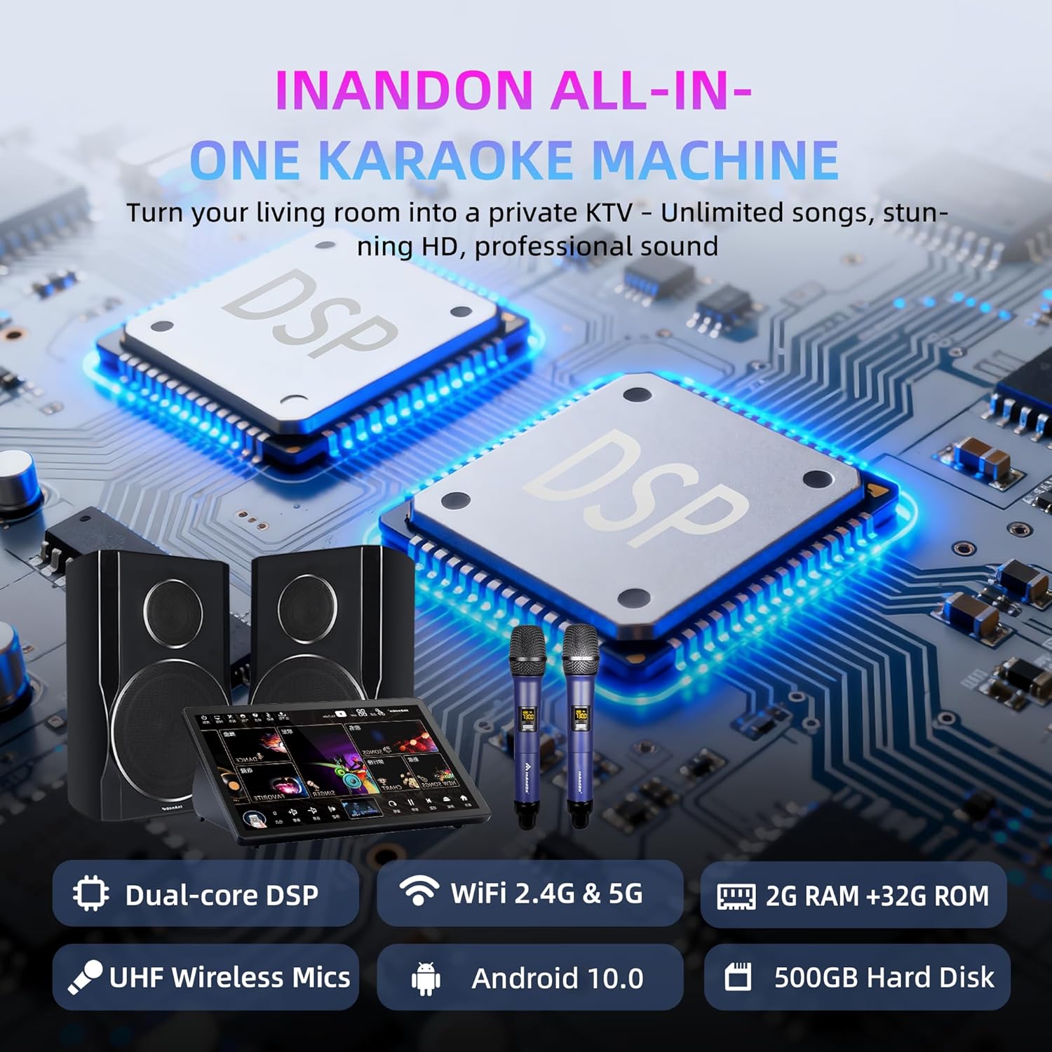 Karaoke Machine for Adults: 5in1 Karaoke Machine with 6.5'' Passive Speekers, All in One Karaoke Player with 15.6'' Touchscreen and UHF Wireless Mics, YouTube Support, KTV Machine for Party