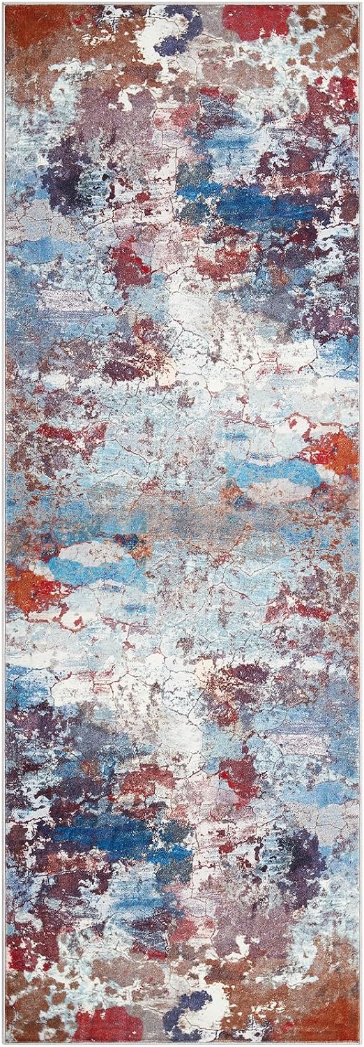 GarveeHome 2x6 Washable Runner Rug for Hallways Kitchen Non-Slip Rugs Abstract Soft Faux Wool Runner for Entryway Bedroom Indoor Bedside Laundry Dorm Home Decor Multi