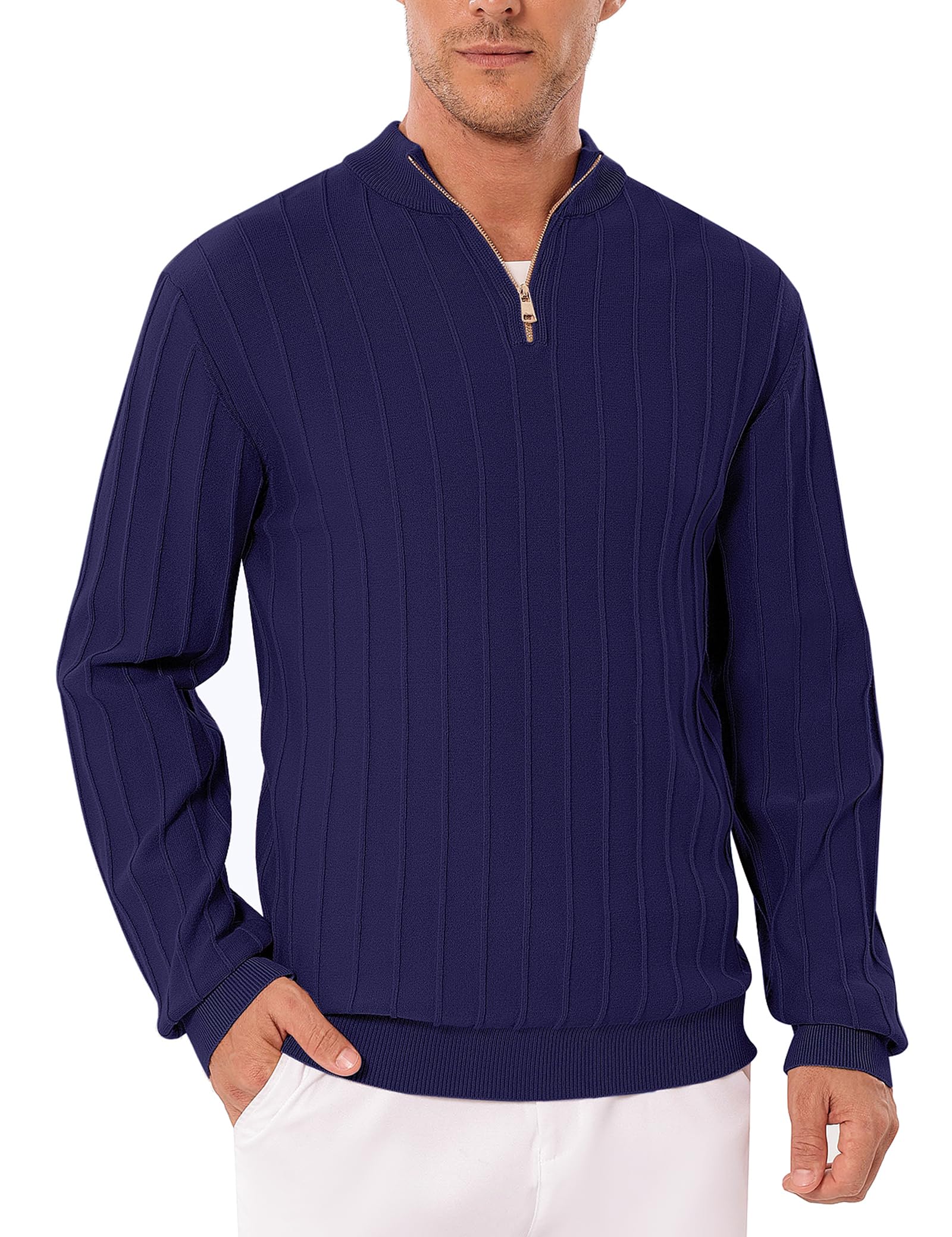 iClosam Maglione Uomo Invernali Collo Alto con Zip Pullover Giacca in Maglia Maglione Pullover Invernale Tenere Caldo