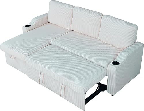 Miniatura 4 de ERYE Sofá cama modular reversible en forma de L, moderno sofá convertible tapizado de pana con sofá cama extraíble, diván de almacenamiento y