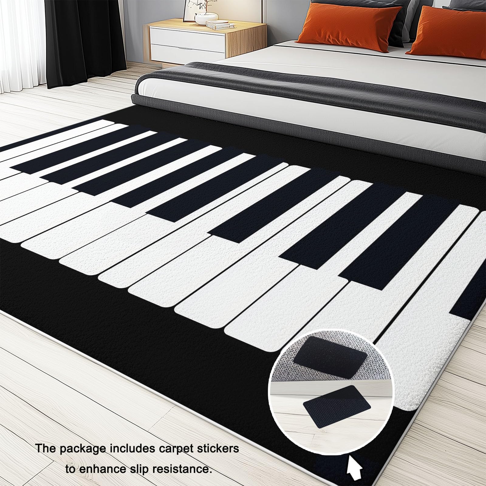 Generisch Teppich Klavier Keyboard Musiksmalerei Kreativität 120 x 180 cm Kurzflor Teppich, Pflegeleicht rutschfest, Läufer für Schlafzimmer Wohnzimmer Kinderzimmer, Schwarzweiß