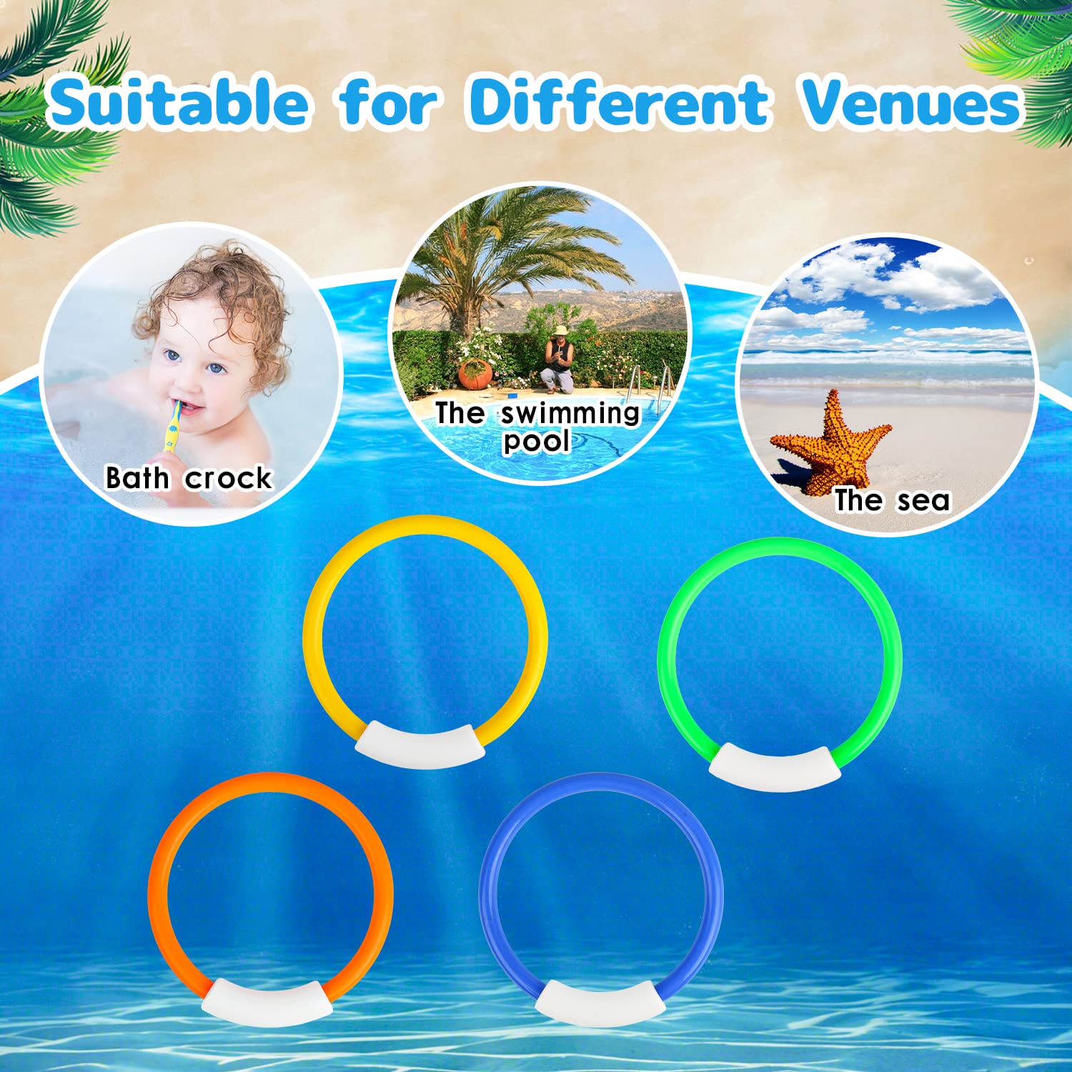 Lot de 4 anneaux de plongée colorés pour piscine, jouets