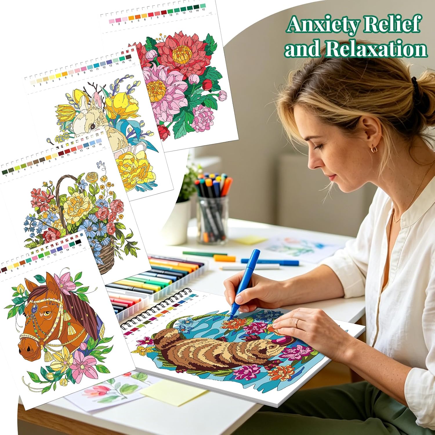 Elfew 2Pack Color by Number Adult Coloring Books, Coloring Books for Adults