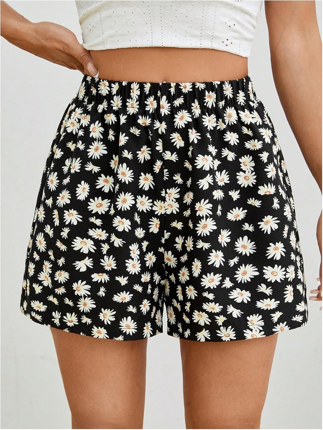 MakeMeChic Women's Summer Shorts Casual Daisy Floral Wide Leg High Waist Petite Mini Shorts - Image 4