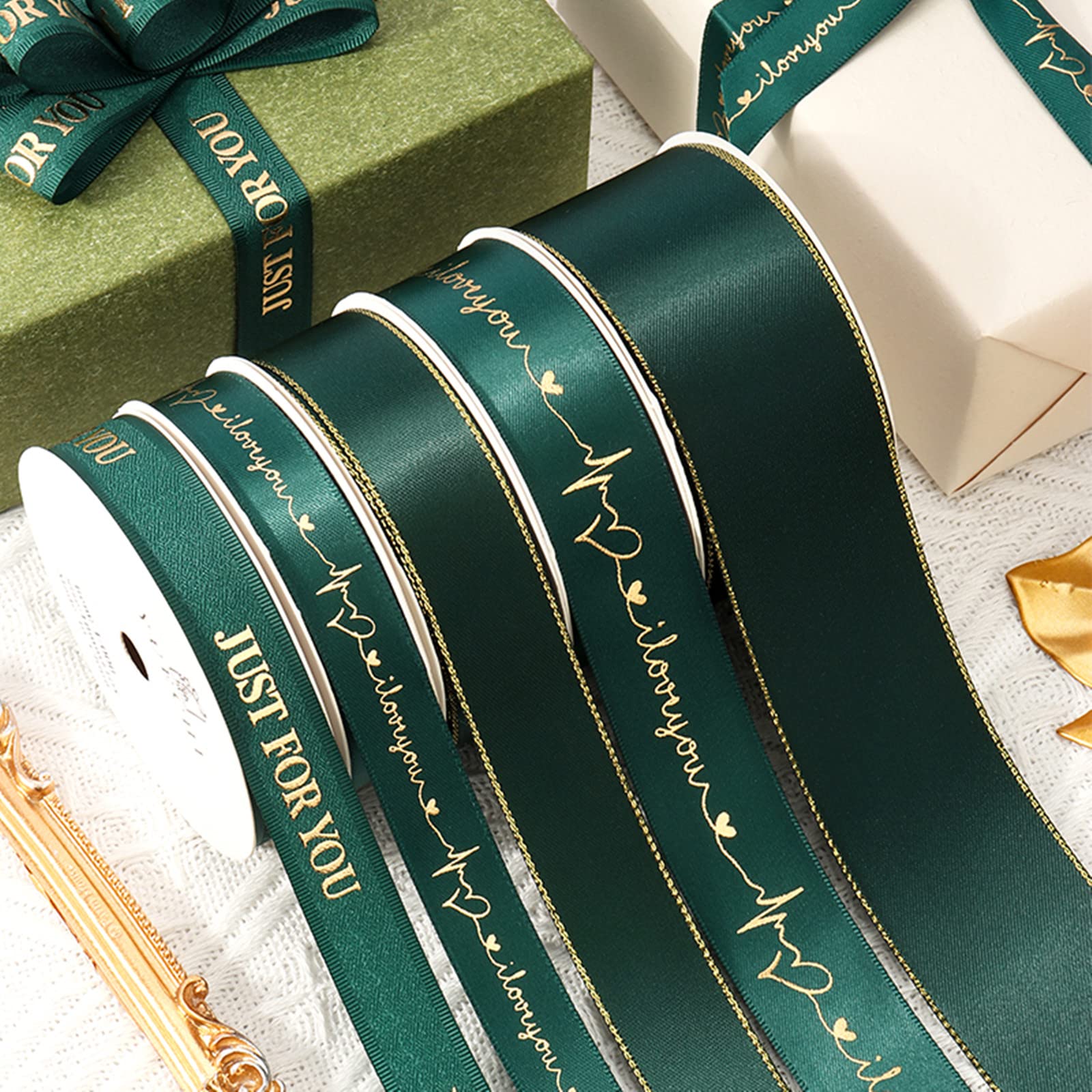 1.5 Inch Dark Green Satin Ribbon With Gold Edge | 25 Yard Roll For Gift Wrapping & Crafts