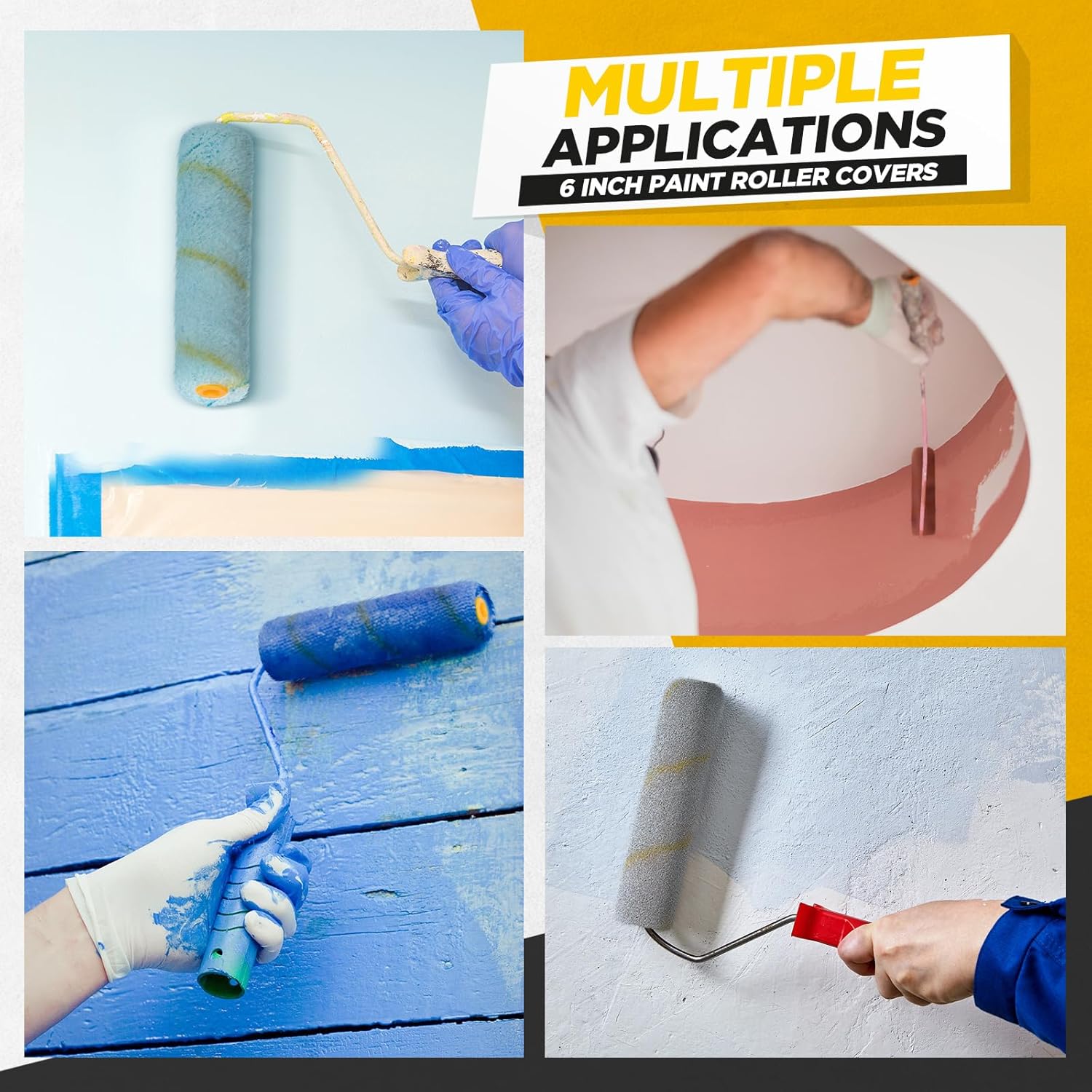 Leumoi 100 Pcs 6" x 1/2" Paint Roller High Density Microfiber Roller Refills Mini Roller Covers Paint Brush Roller Short Nap Home Repair Tool Kits for Wall Cabinets House (Yellow)