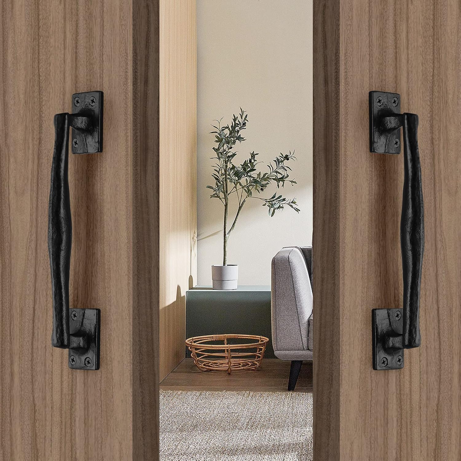 HOME MASTER HARDWARE 9 3/4 in Large Rustic Gate Handle Cast Iron Sliding Barn Door Handles Vintage Metal Gate Pull Handle Fence Long Cabinet Handles for Garage,Outdoor,Closet,Interior,Black 2 Packs