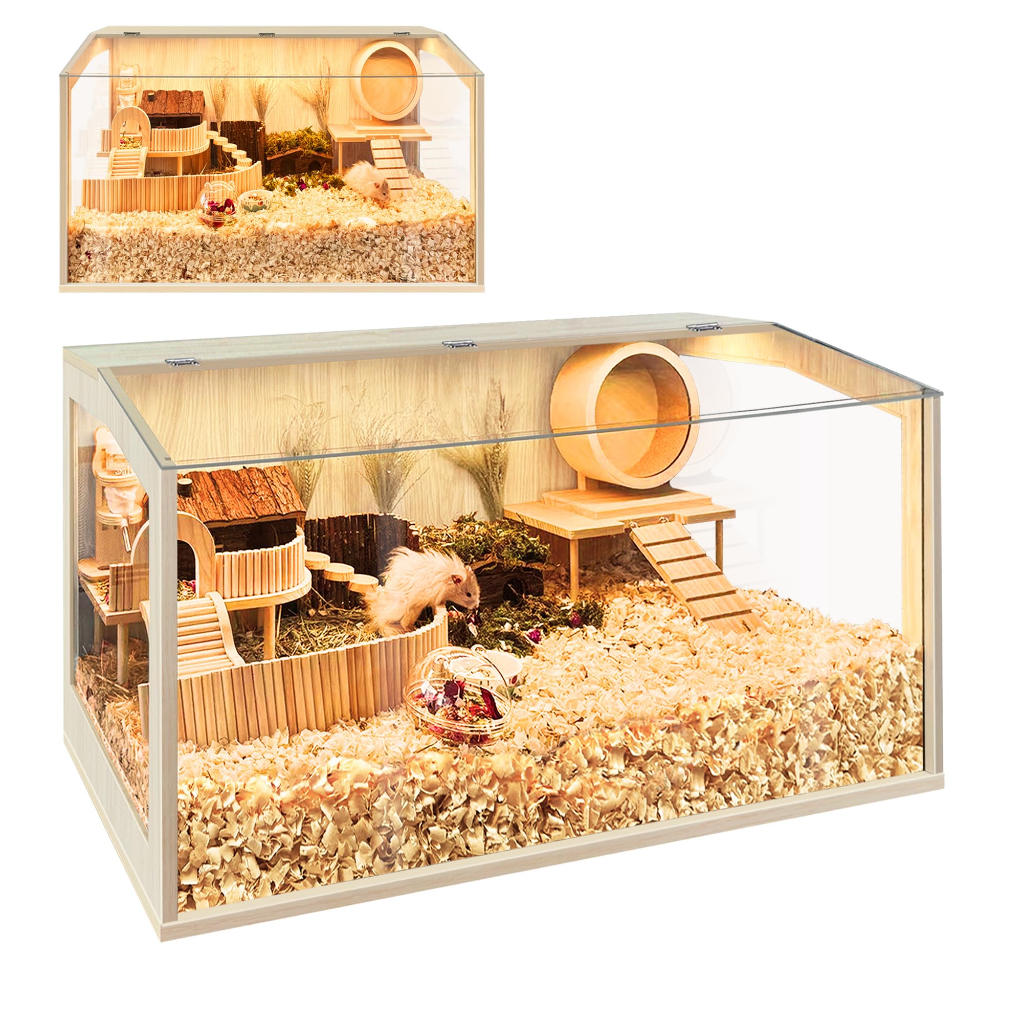 Prolee Hamster Cage Wooden 24 Inch Mice and Rat Habitat Openable Top with Acrylic Sheets Solid Built,2023 Newest Model, 24"