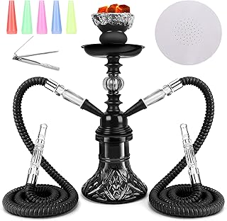 Get Funky 2 Hose 11" Hookah Shisha with Glass Base Silicone Bowl - Black