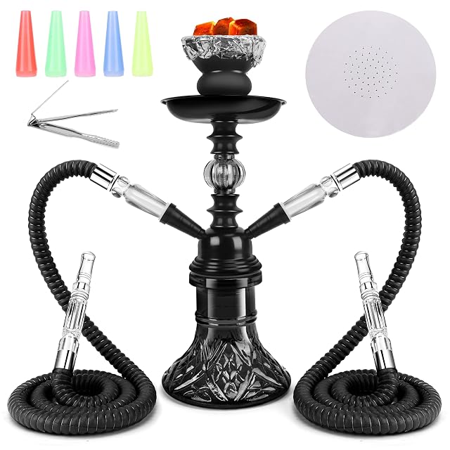 Get Funky 2 Hose 11 Hookah Shisha with Glass Base Silicone Bowl - Black