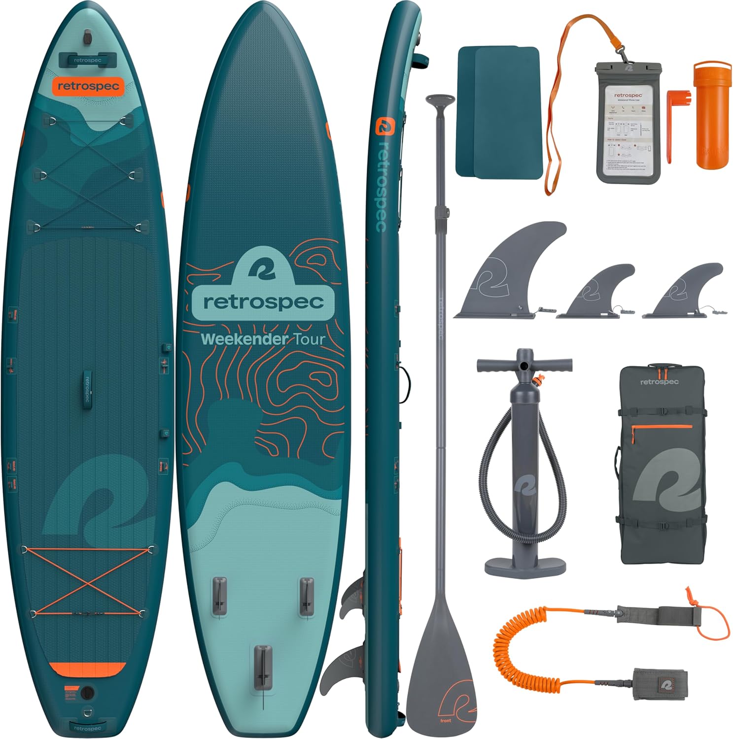 Retrospec Weekender Tour 11'6 Inflatable Paddle Board - Lightweight Touring SUP with Paddle, Pump & Accessories - Stable, Puncture-Resistant Design with No-Slip Deck & Storage Bungees