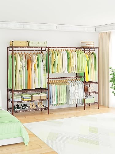 Miniatura 2 de Ulif E11 - Perchero de metal independiente para ropa y armario con 8 estantes y 4 barras para colgar, (73.2-97.6 pulgadas) de ancho x 14.5 pulgadas