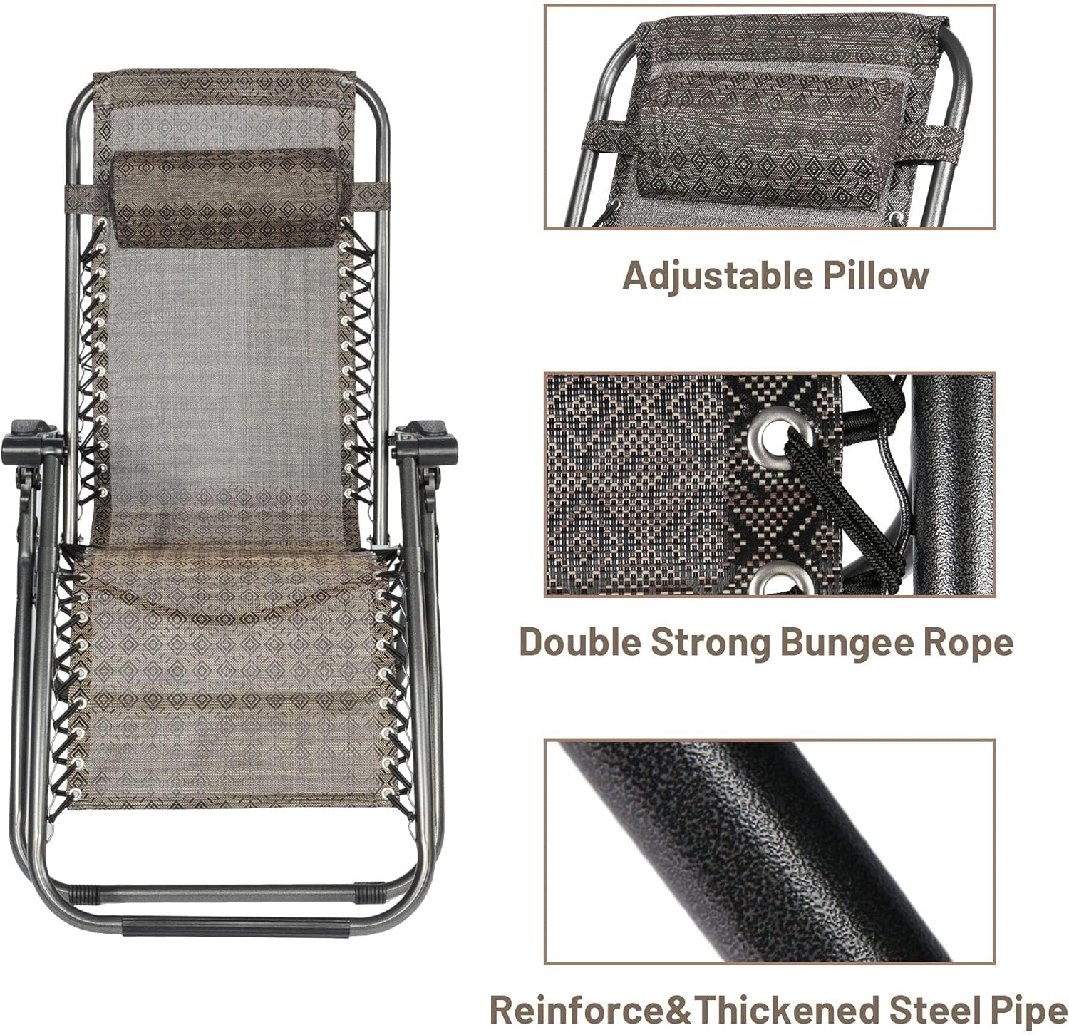 Zero Gravity Chairs Set of 2-Pack, Patio Lounge Folding Outdoor Recliner with Pillow Support, 250lbs Capacity, Adjustable Lawn Chair for Beach & Yard (Pattern)