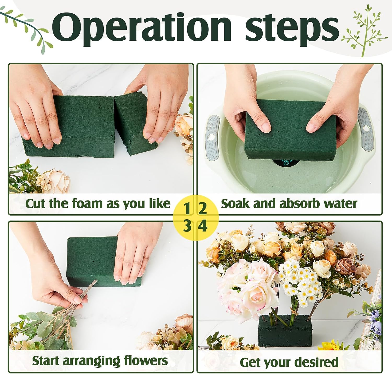 Jingmore 6 Pack Dry and Wet Floral Foam Blocks (7.8” L x 3.5” W x 2.4” H) and Chicken Wire for Flower Arrangements, 17.7 x 157 Inch Green Mesh for Wedding Birthday Decoration Garden Crafts
