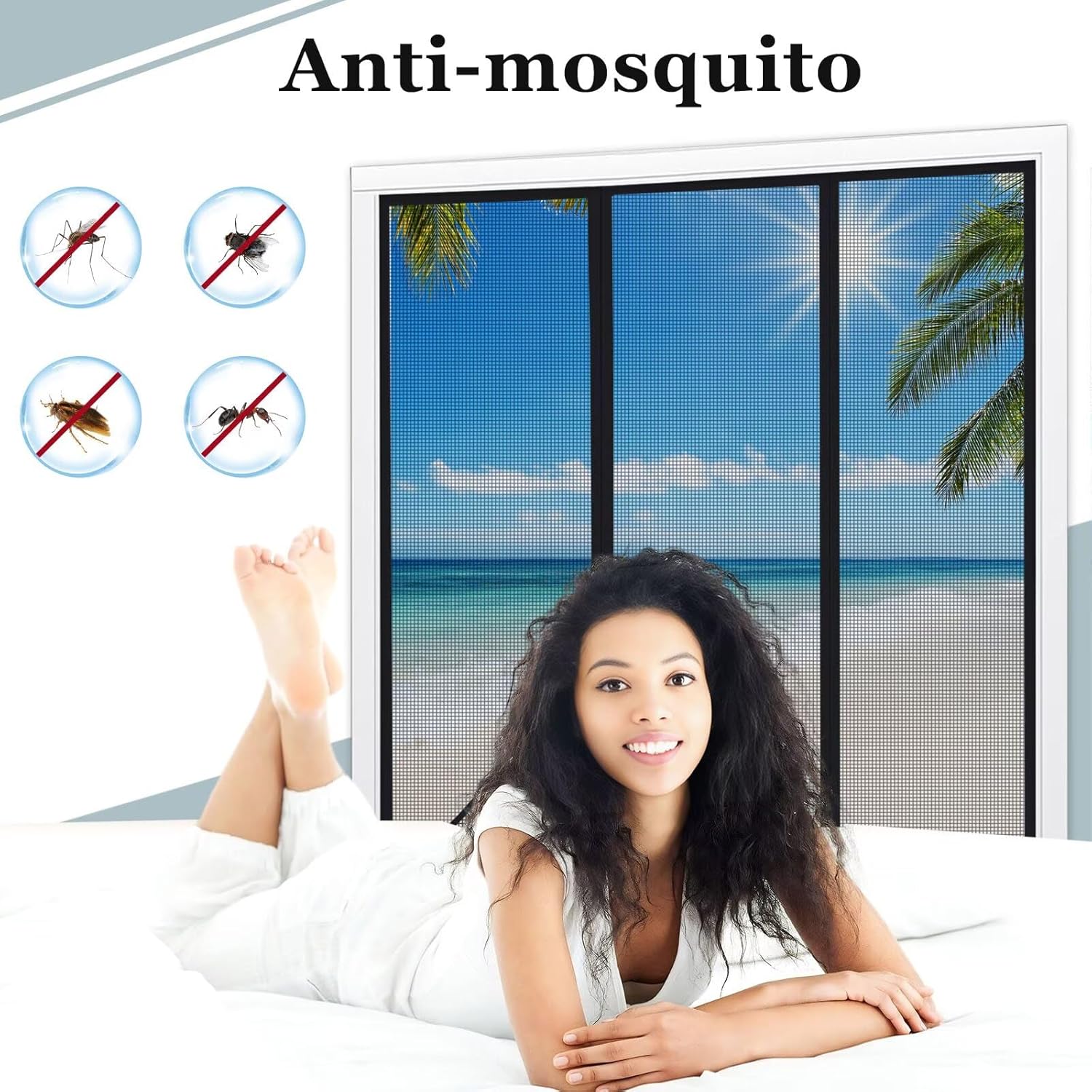 Magnetic Mosquito Net Door Door 285 x 260 cm Black for Balcony Door Cellar Patio Sliding Door Swing Entrance Patio