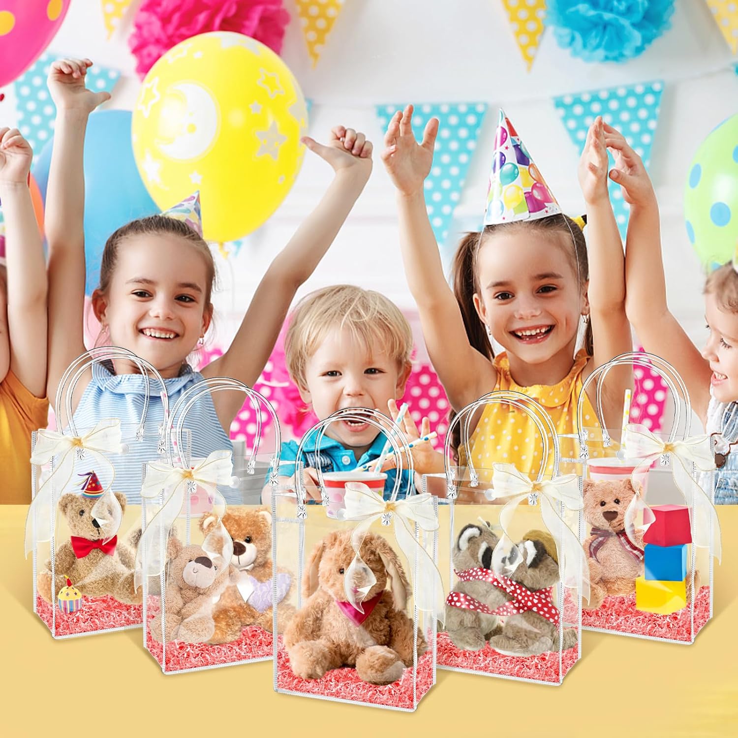 Ohuimrt 50 PCS Clear Plastic Gift Bags with Handles, 5.9 x 7.9 x 2.8 Inches Reusable Party Favor Bags with Ribbon Transparent Gift Wrap Bags Bulk for Weddings Birthdays - Image 6