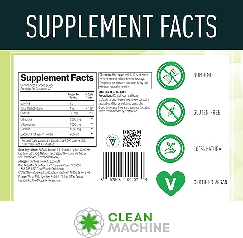 Miniatura 3 de Clean BCAA  BCAA de origen alimentario natural y electrolitos de agua de coco  Amino vegano ganador del premio  limonada  702 oz