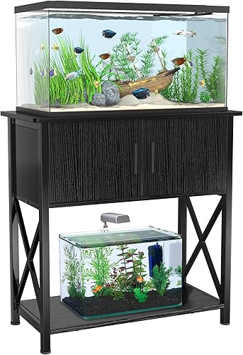 GDLF Soporte de acuario de 29 galones, soporte de metal para pecera con almacenamiento de gabinete, para acuario de 20 galones de largo, mesa de