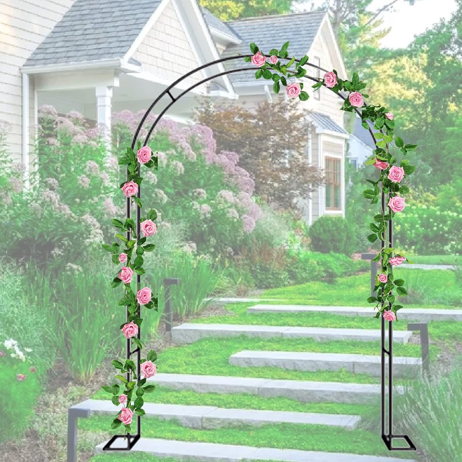 Metal Large Garden arch, Rose arch Plant Climbing Support Archway, Multifunction Trellis Pergola Arbor, for Decor Backyard, Patio, Lawn, Wedding, Weather Resistant ( Color : Black , Size : 140x230x25c