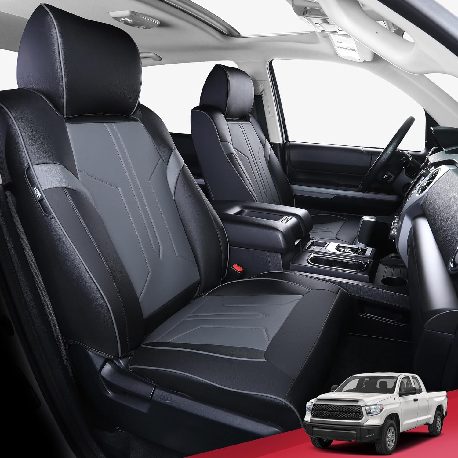 freesoo tundra 2014-2021 full set seat covers, custom for toyota tundra crewmax pickup truck seat covers with waterproof faux leather blackgray