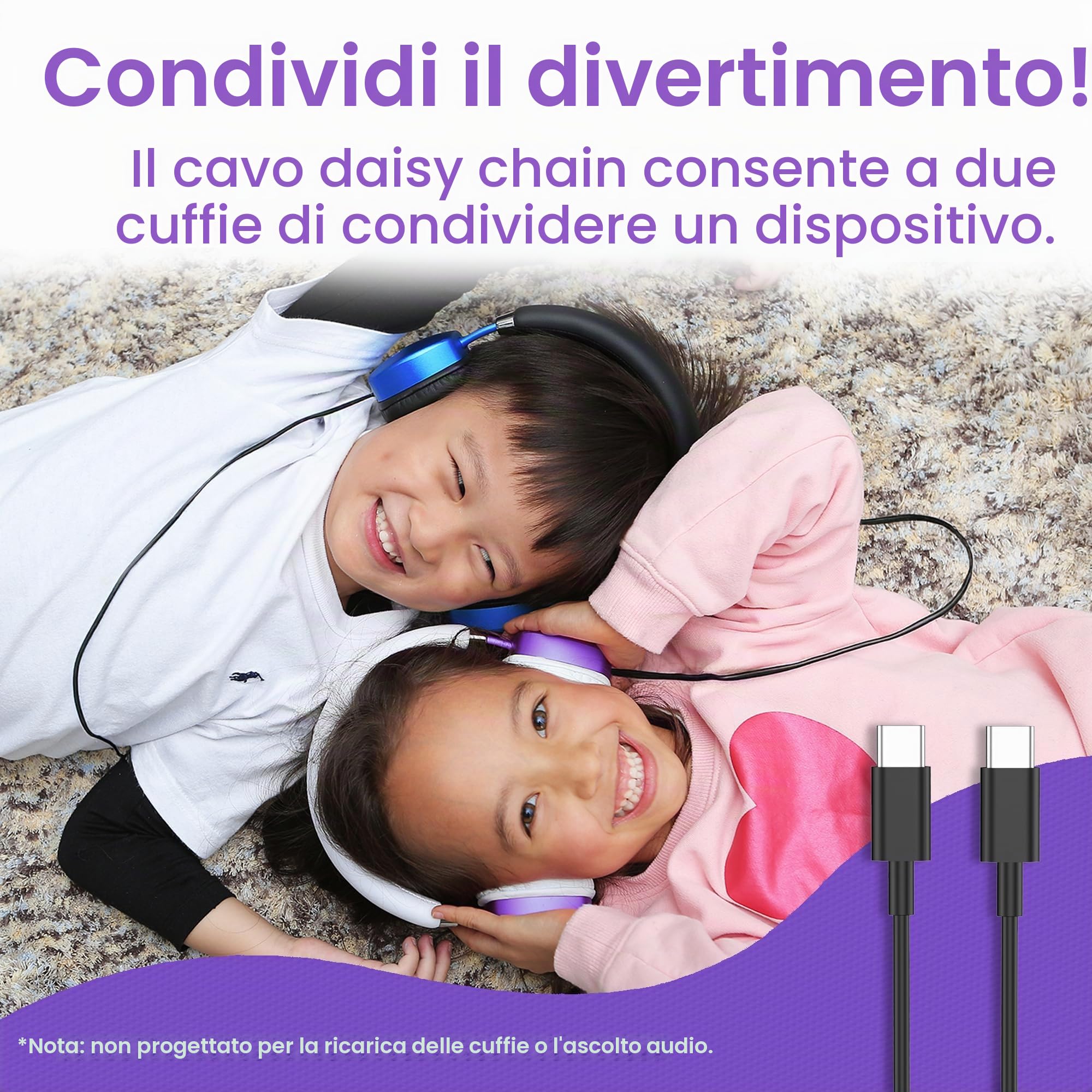 Puro Sound Labs PuroQuiet Plus, cuffie Bluetooth ANC per bambini, con microfono e suono sicuro, qualità studio (viola)
