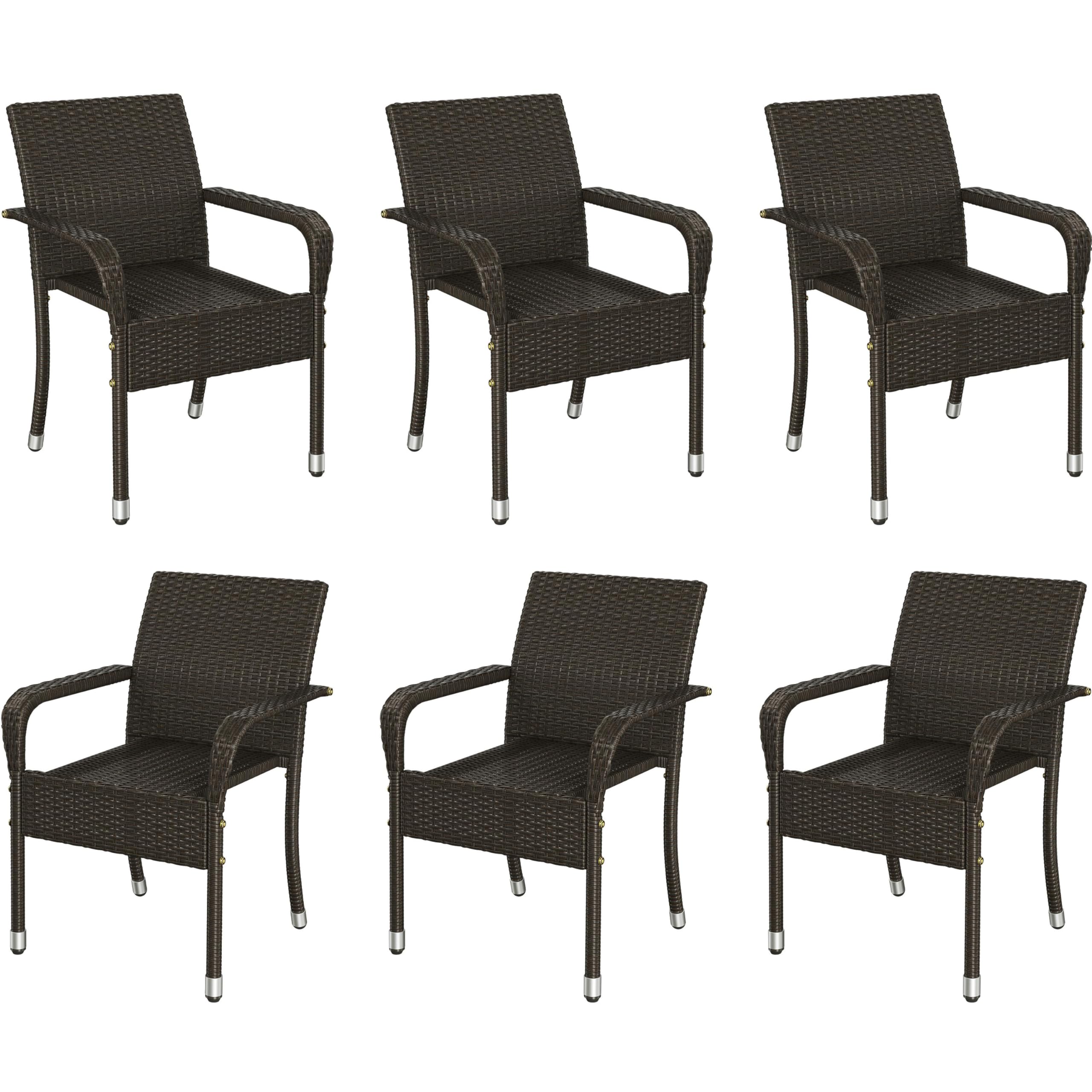 Yaheetech Set of 6 Rattan Stackable Outdoor Garden Chair Lightweight All-Weather w/Armrests for Patio, Backyard, Poolside, Brown