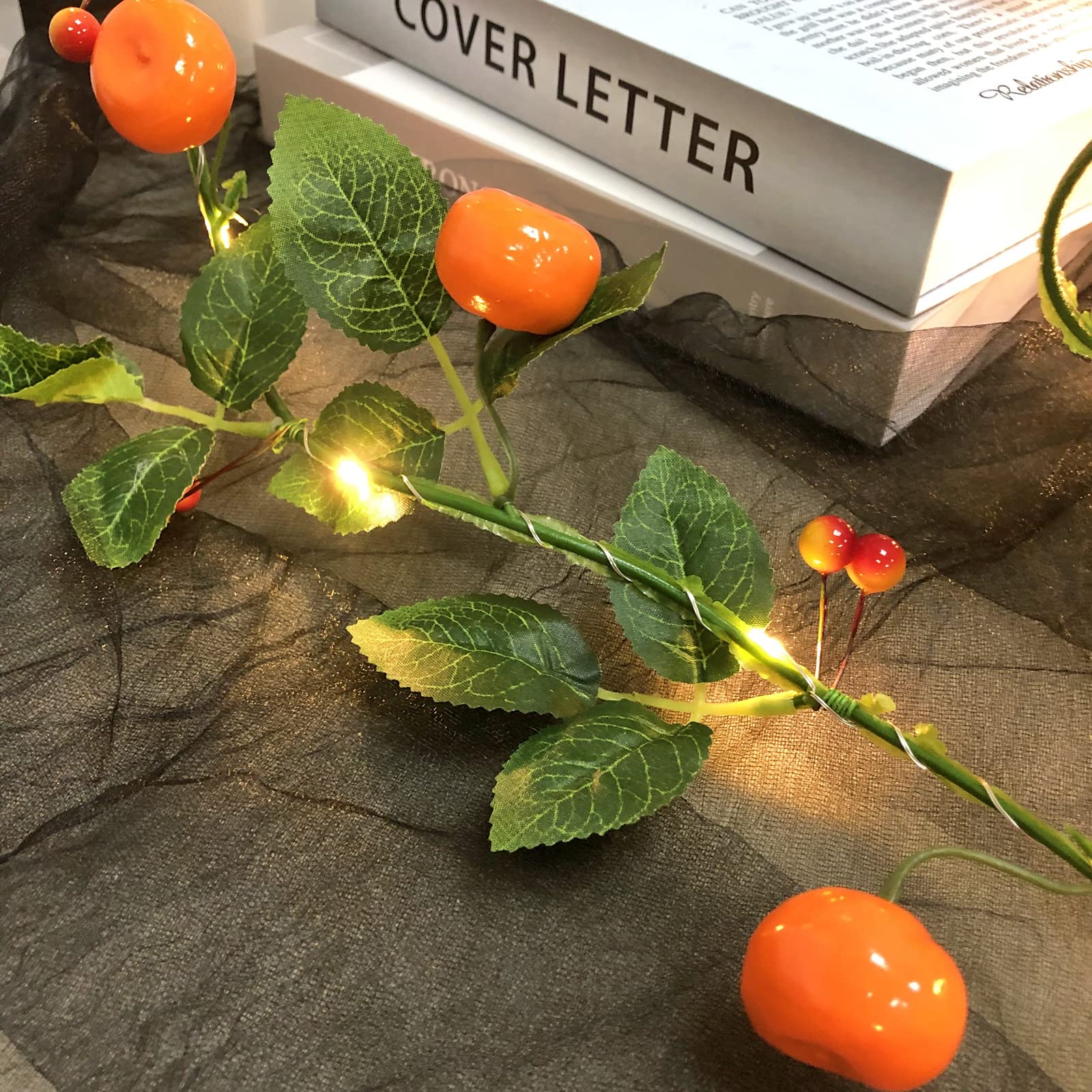Riaxuebiy 2m Künstliche Mandarine Lichterketten 20 LED Obstreben Feenlampe Batterie Angetrieben für Weihnachten Urlaub Party Dekoration (Mandarinen, 1 Satz)