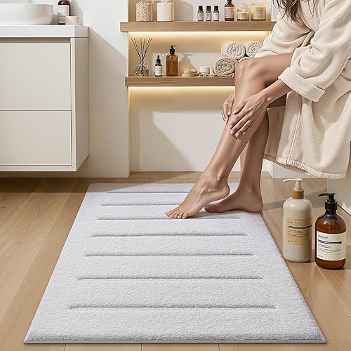 Miniatura 4 de LUMI Tapetes de baño suaves y absorbentes, antideslizantes, para baño, esponjosos, gruesos, a rayas, lavables, ideales para suelo, bañera de ducha