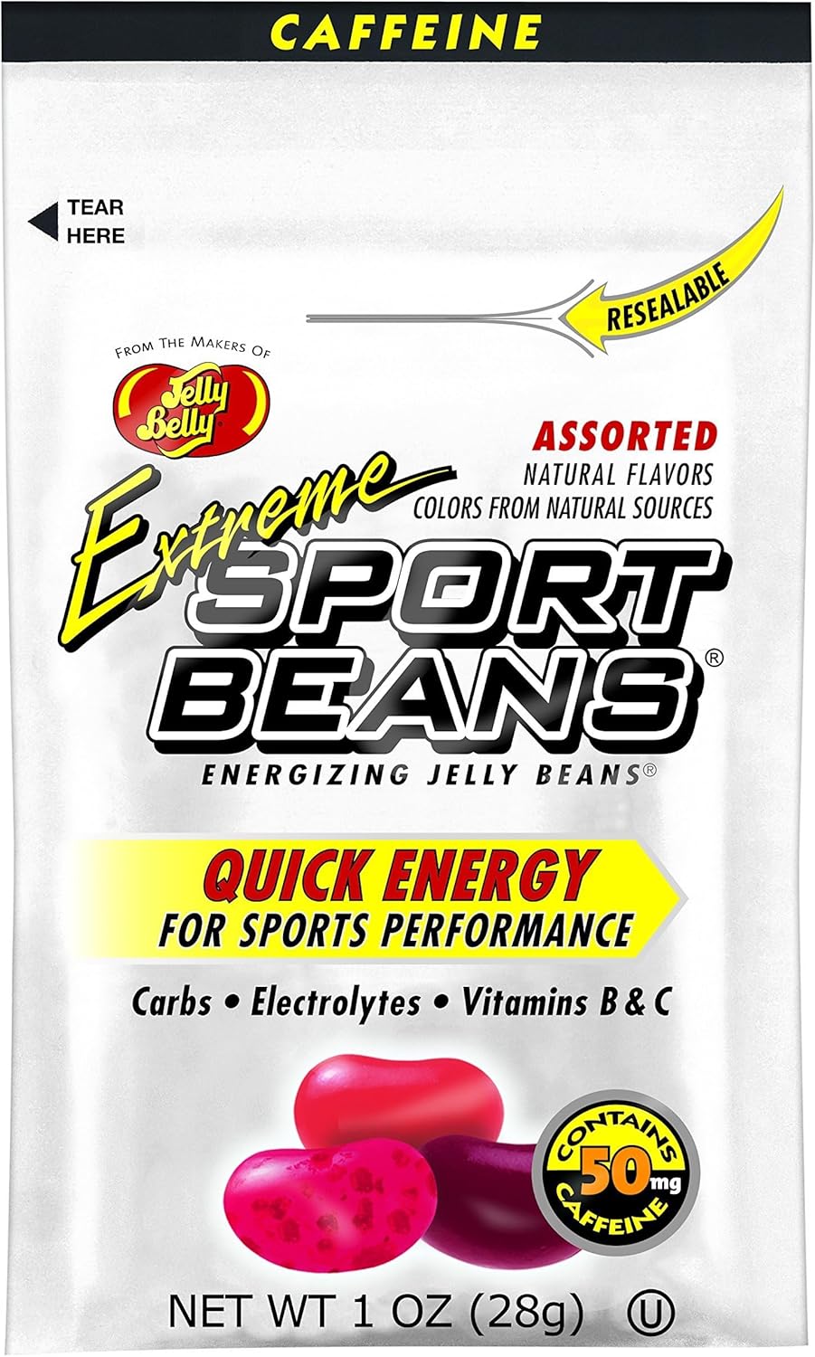 Jelly Belly Sport Beans- Extreme Assorted - Energy Chews with Caffeine [24 Pack] Box (Cherry, Watermelon & Pomegranate) Click for More Sizes 1 Ounce