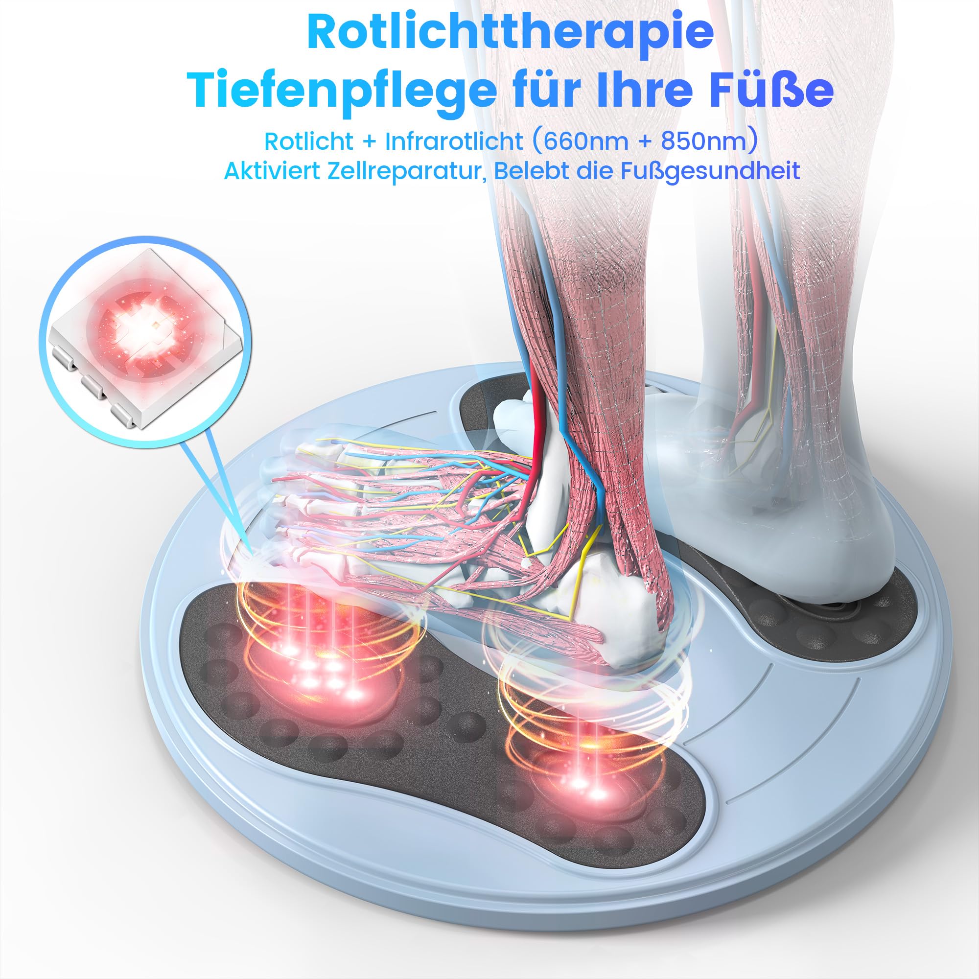 Medic Durchblutungs-Stimulator Beine & Füße mit Rotlichttherapie(660+850NM), EMS Fußmassagegerät mit Doppelter Physiotherapie, Bekämpft Bein-Schmerzen und Schwellungen, Verbessert Durchblutung