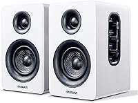 Sanyun SW208 3-Inch Active Bluetooth 5.0 Bookshelf Speakers - 60W Carbon Fiber HiFi Sound, 24bit DAC, PC Gaming Desktop Pair, White