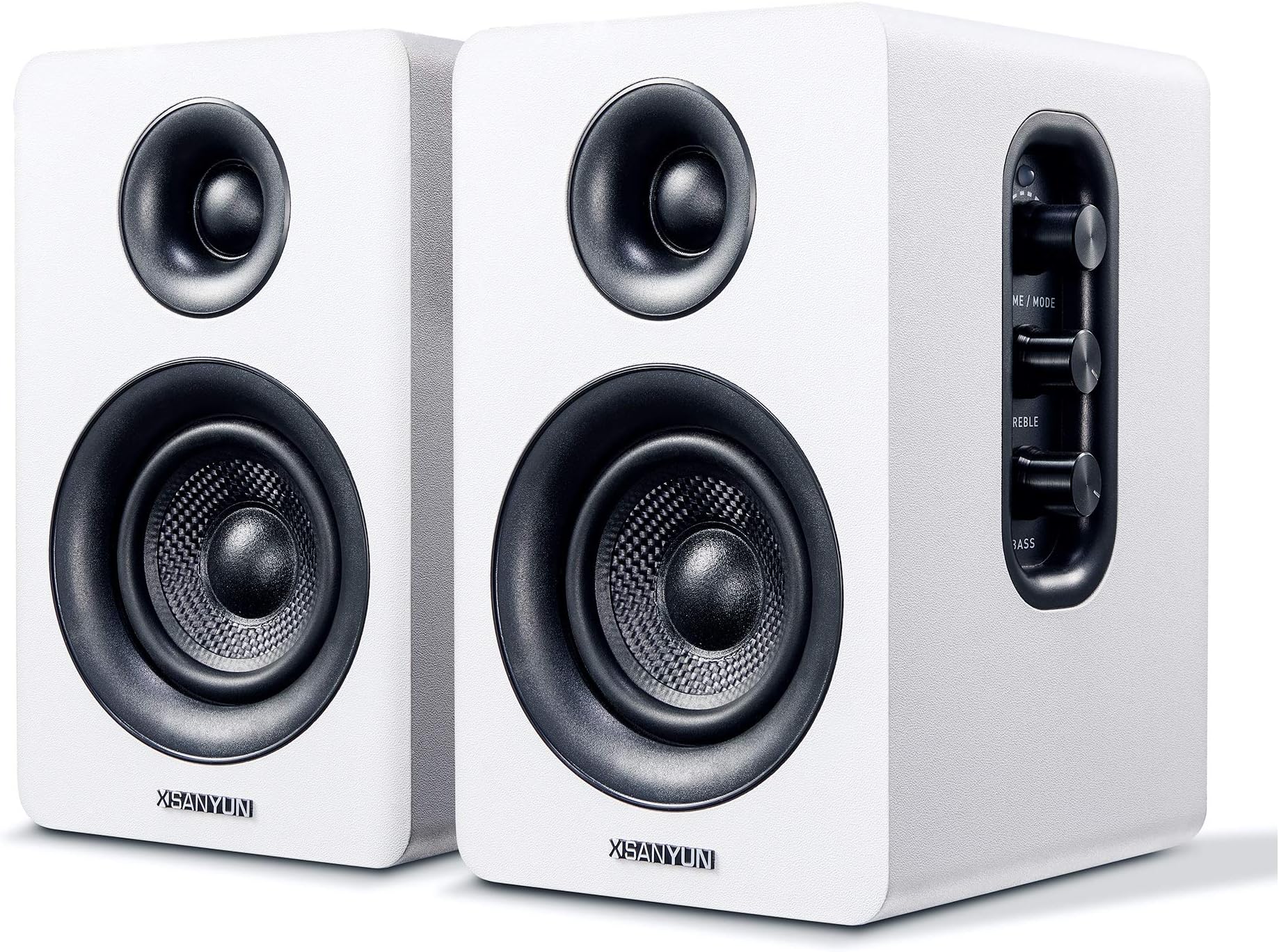 Sanyun SW208 Active Shelf Speaker, 3 inch, Bluetooth 5.0, 60W, Built-in 24-bit DAC, Dynamic 3D Surround Sound for 2.0 Computer Monitor (Pair, White)