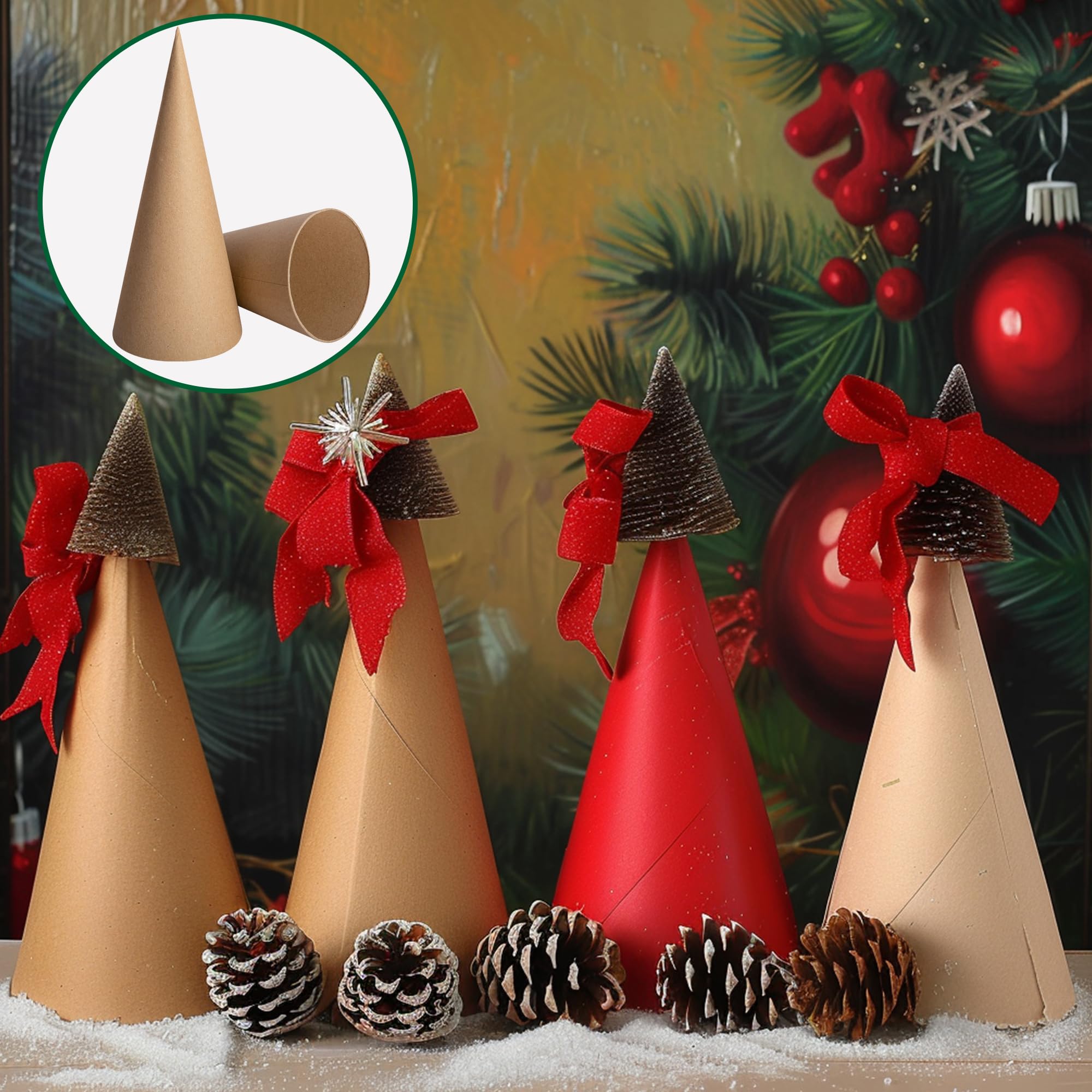 RunNico 12 coni di cartapesta di Natale spessi, 25,9 x 9,9 cm, coni in cartone spesso con fondo aperto, per albero di Natale, gnomi, decorazioni fai da te