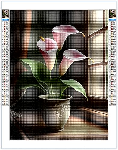 Kits de pintura de diamantes para adultos  Arte de diamantes de flores, alféizar de ventana, lirio de cala, bricolaje 5D, taladro redondo completo,