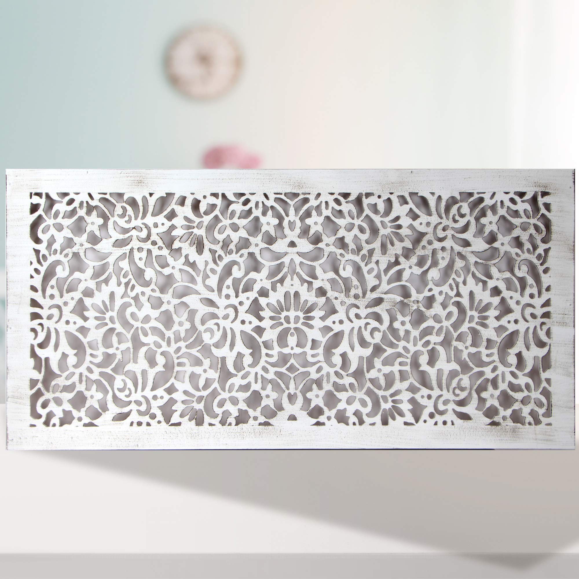 Cuadro Mandala de Pared Calada, Fabricado Artesanalmente en España - Decorado a Mano - Cuadro Decoración (60x120 cm, 154 blanco envejecido)