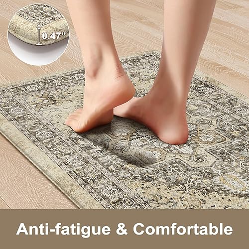 Vista 142 de KIMODE - Juego de 2 tapetes de cocina antifatiga, estilo vintage, antideslizantes, impermeables, ergonómicos, acolchados, cómodos para lavandería