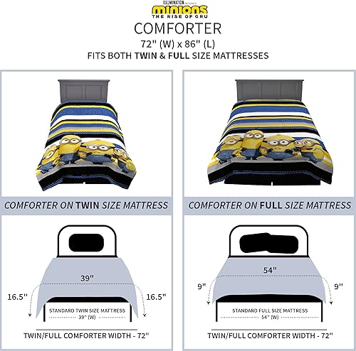 Miniatura 4 de Franco - Ropa de cama infantil, edredón reversible extrasuave, tamaño individual / matrimonial, 72 x 86 pulgadas, diseño de Minions de Mi Villano