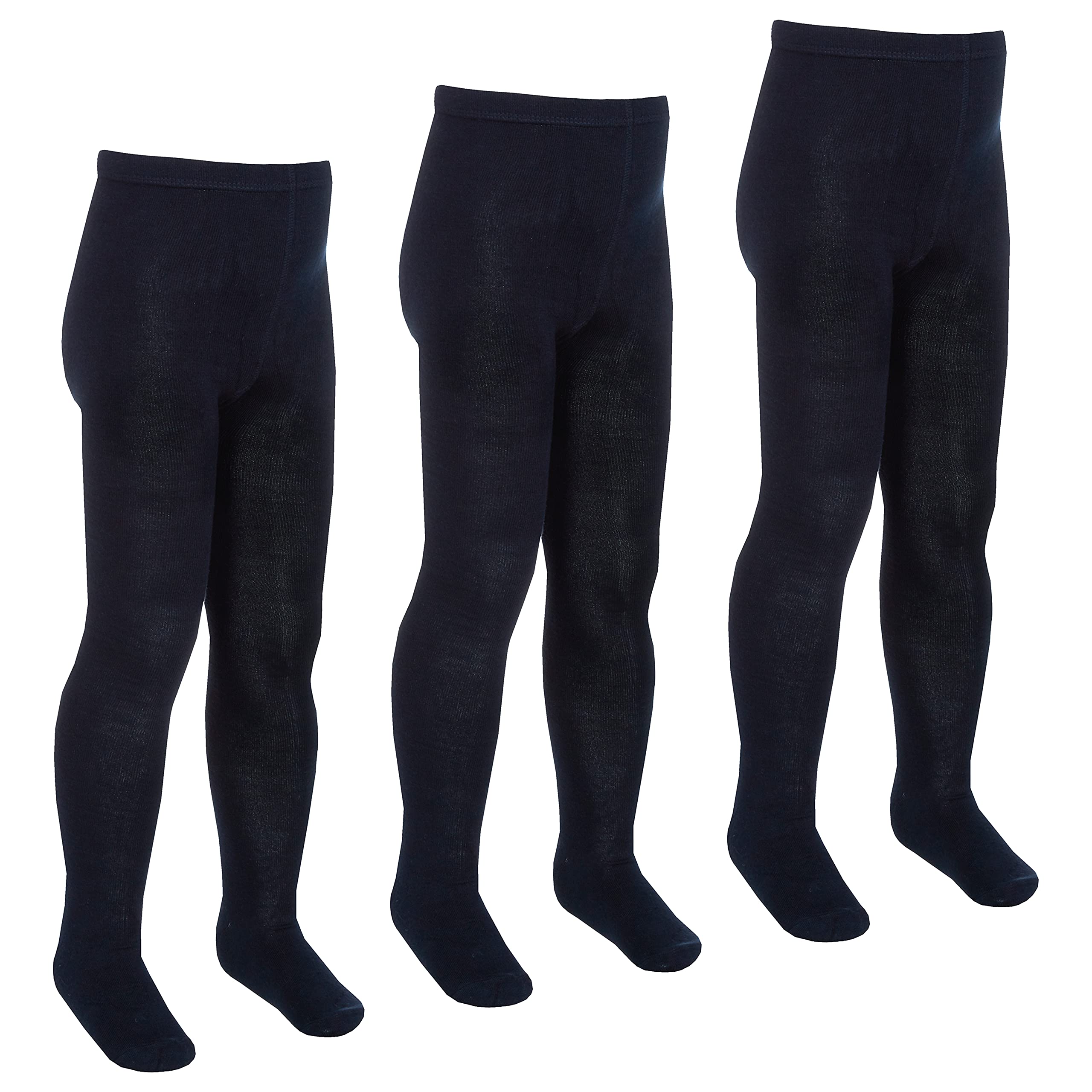 Metzuyan Girls Navy - 3 Pairs 3 Pairs Kids Solid Plain Tights Cotton Rich School Uniform Tights Navy 9-10 Years